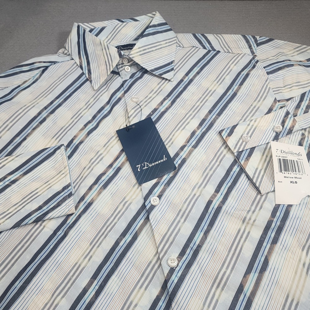 7 Diamonds‎ Button Up Shirt Navy White Mellow Mood Stripe Mens XLG NWT